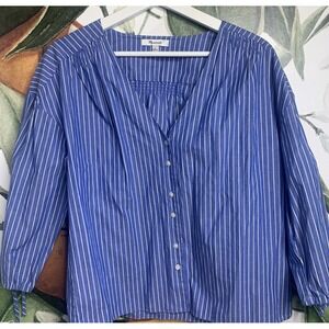 Madewell Small Top Morningview Blouse G7332 Stripe Tie Sleeve Top White Blue